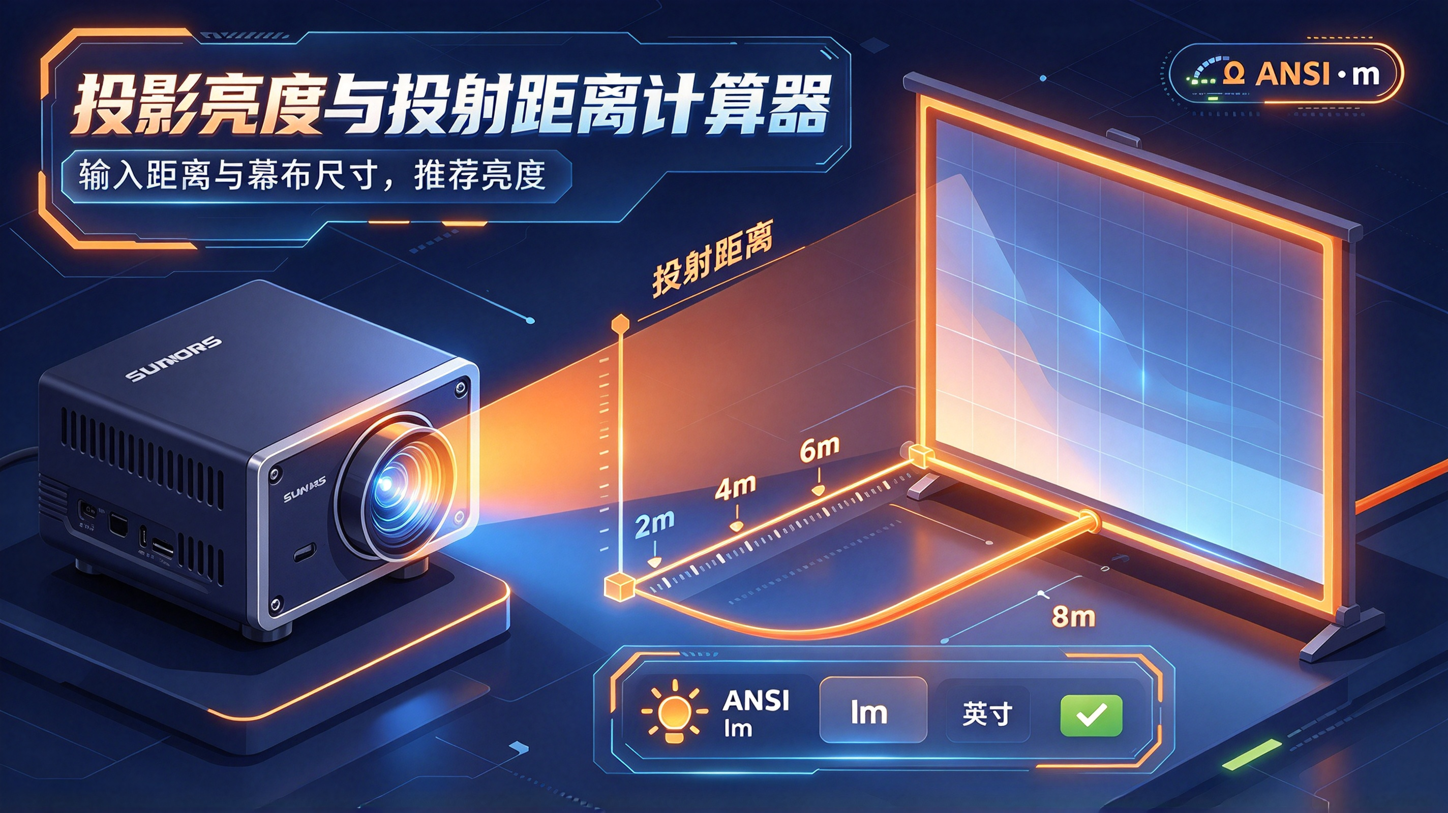 投影机亮度与投射距离计算器